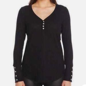 🎉Chaser Waffle Knit V- Neck Long Sleeve Top, Size XL, Black